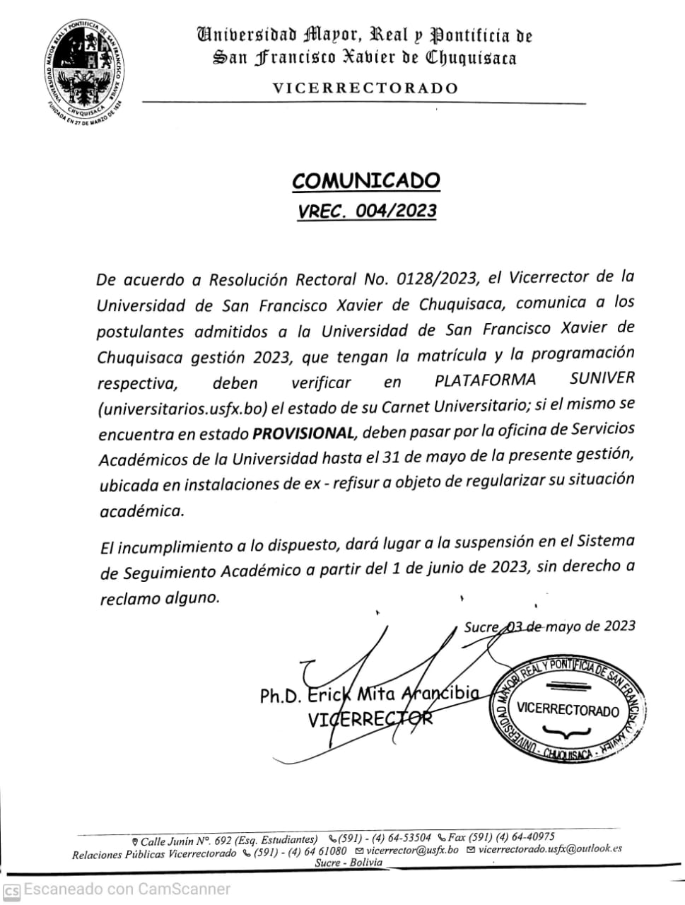 COMUNICADO VREC. 004/2023