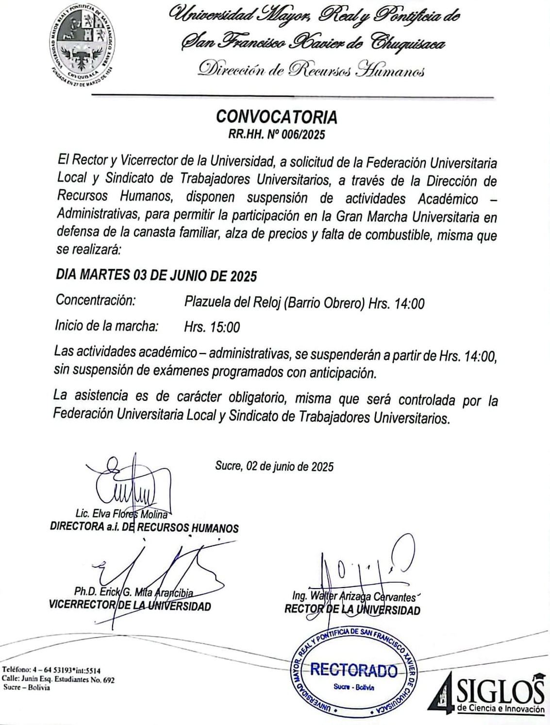 CONVOCATORIA GRAN MARCHA UNIVERSITARIA EN DEFENSA DE LA CANASTA FAMILIAR 03 DE JUNIO DEL 2025.
